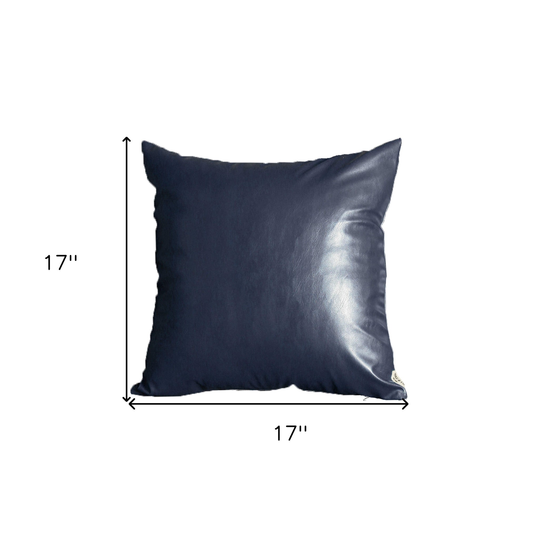 Set Of Two 17" X 17" Navy Blue Faux Leather Zippered Pillow-Accent Throw Pillows-DECOROLALA