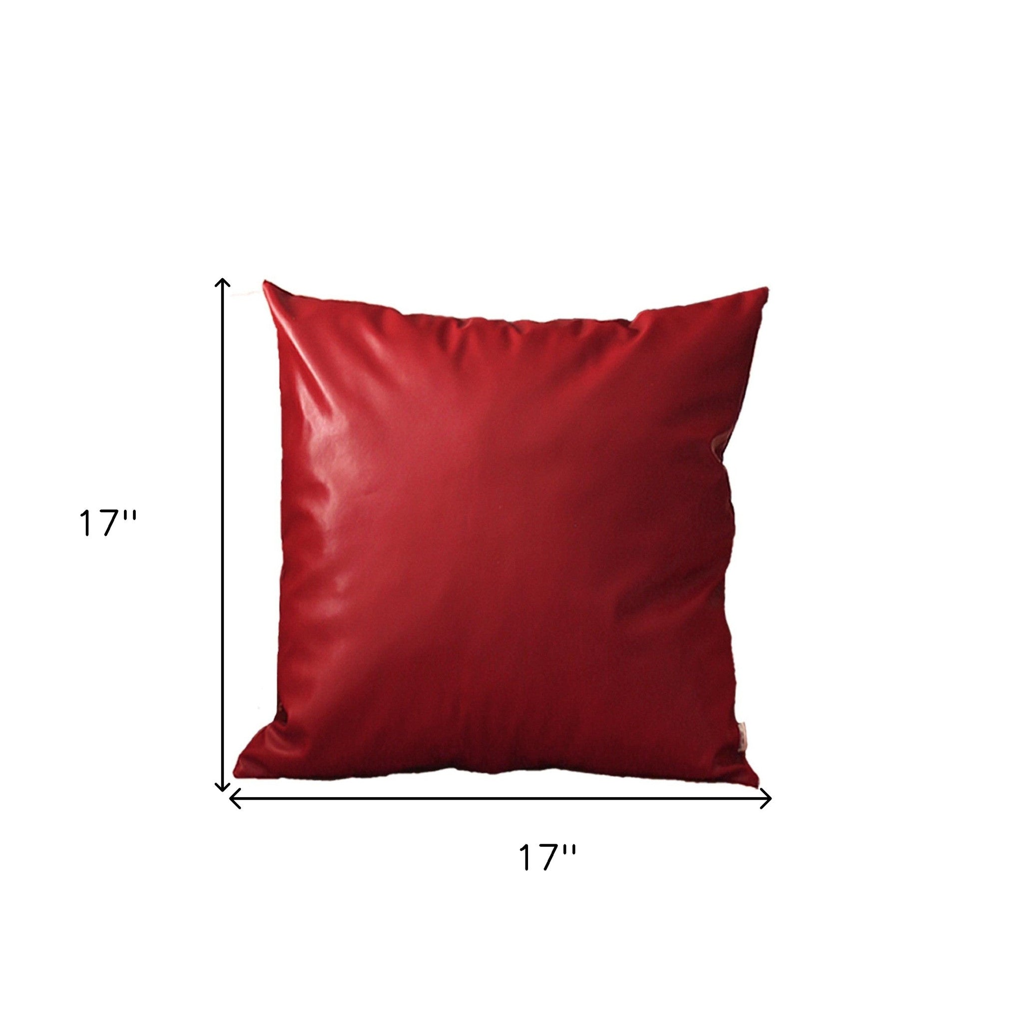Set Of Two 17" X 17" Red Faux Leather Zippered Pillow-Accent Throw Pillows-DECOROLALA