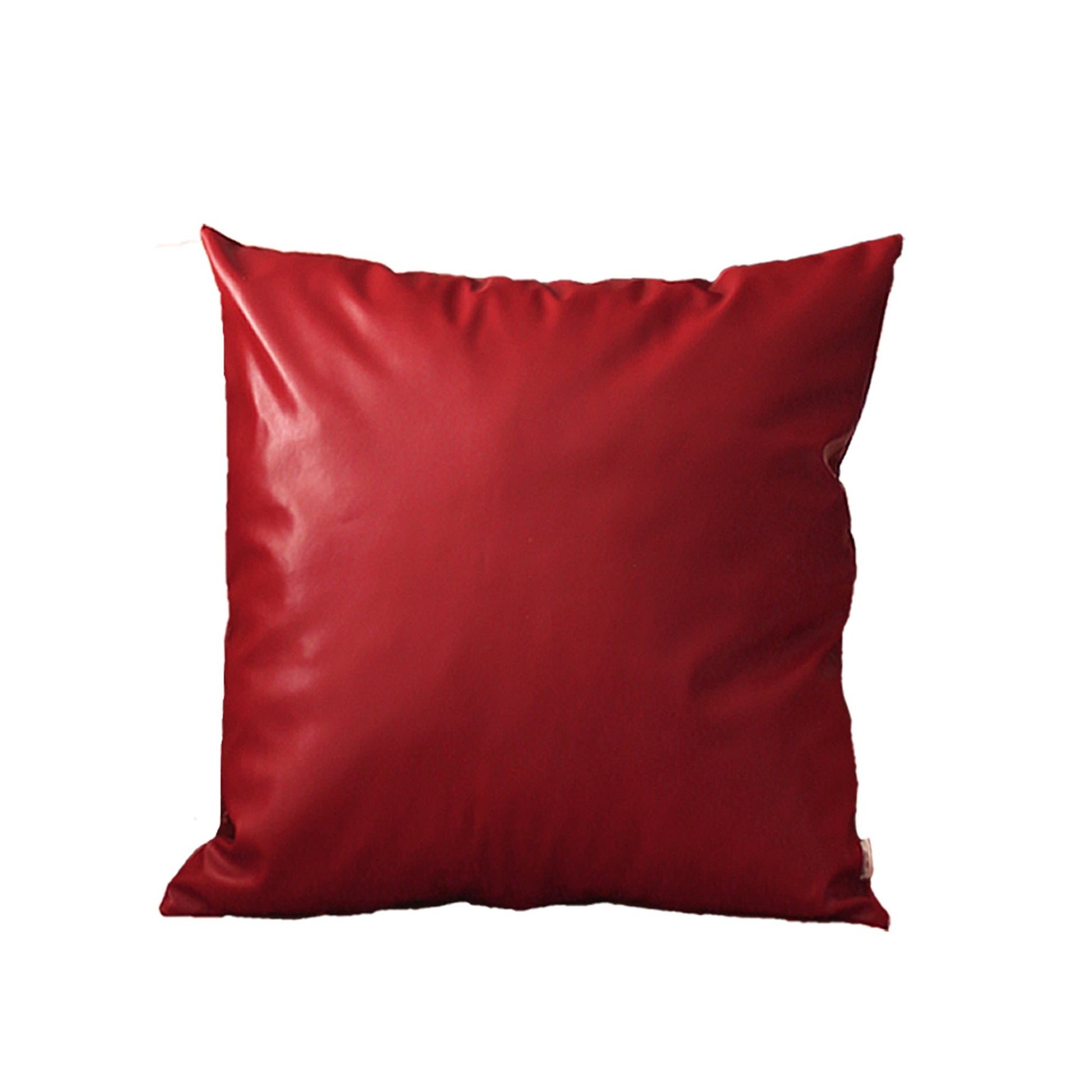 Set Of Two 17" X 17" Red Faux Leather Zippered Pillow-Accent Throw Pillows-DECOROLALA