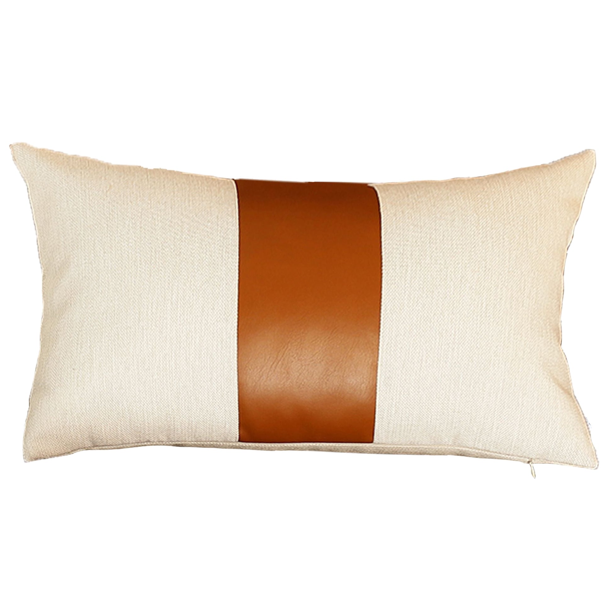 Set Of Two 18" X 18" Brown and Ivory Faux Leather Zippered Pillow-Accent Throw Pillows-DECOROLALA