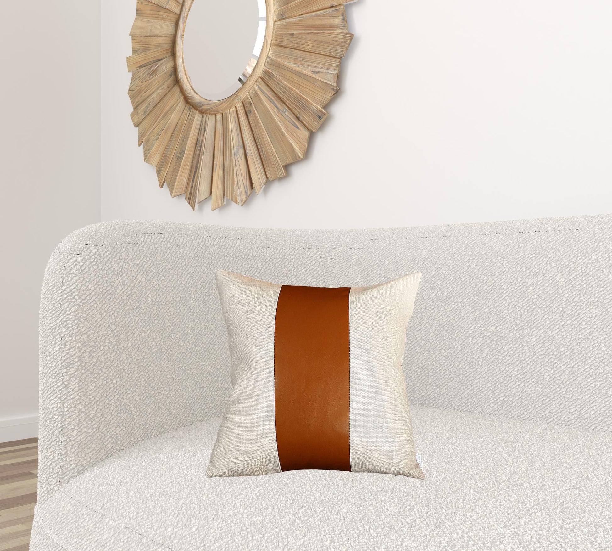 Set Of Two 18" X 18" Brown and Ivory Faux Leather Zippered Pillow-Accent Throw Pillows-DECOROLALA