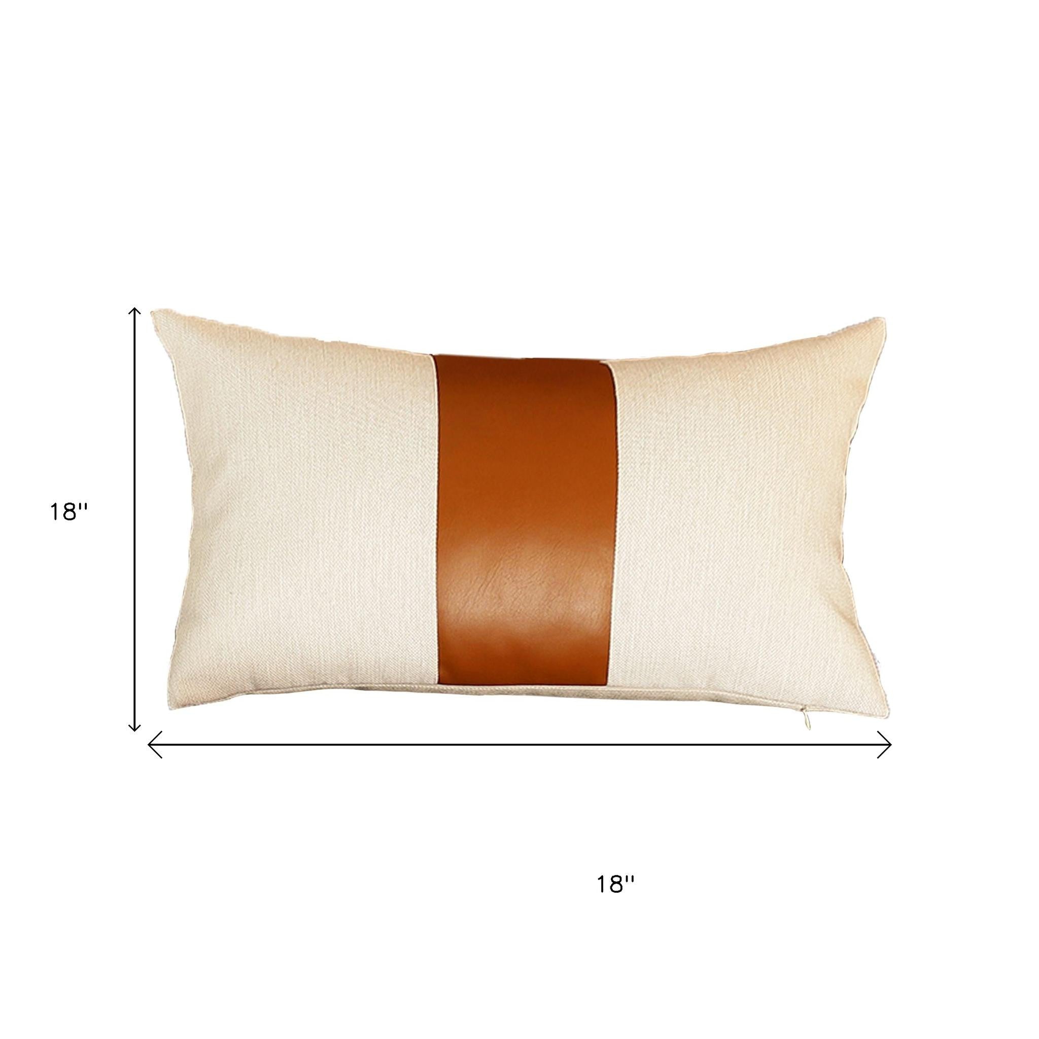 Set Of Two 18" X 18" Brown and Ivory Faux Leather Zippered Pillow-Accent Throw Pillows-DECOROLALA