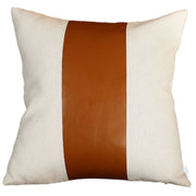 Set Of Two 18" X 18" Brown and Ivory Faux Leather Zippered Pillow-Accent Throw Pillows-DECOROLALA