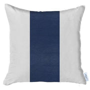 Set Of Two 18" X 18" Navy Blue Solid Color Zippered Handmade Faux Leather Throw Pillow-Accent Throw Pillows-DECOROLALA