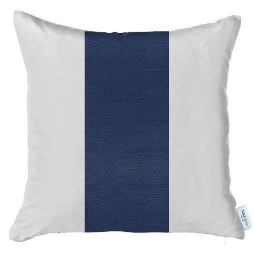 Set Of Two 18" X 18" Navy Blue Solid Color Zippered Handmade Faux Leather Throw Pillow-Accent Throw Pillows-DECOROLALA