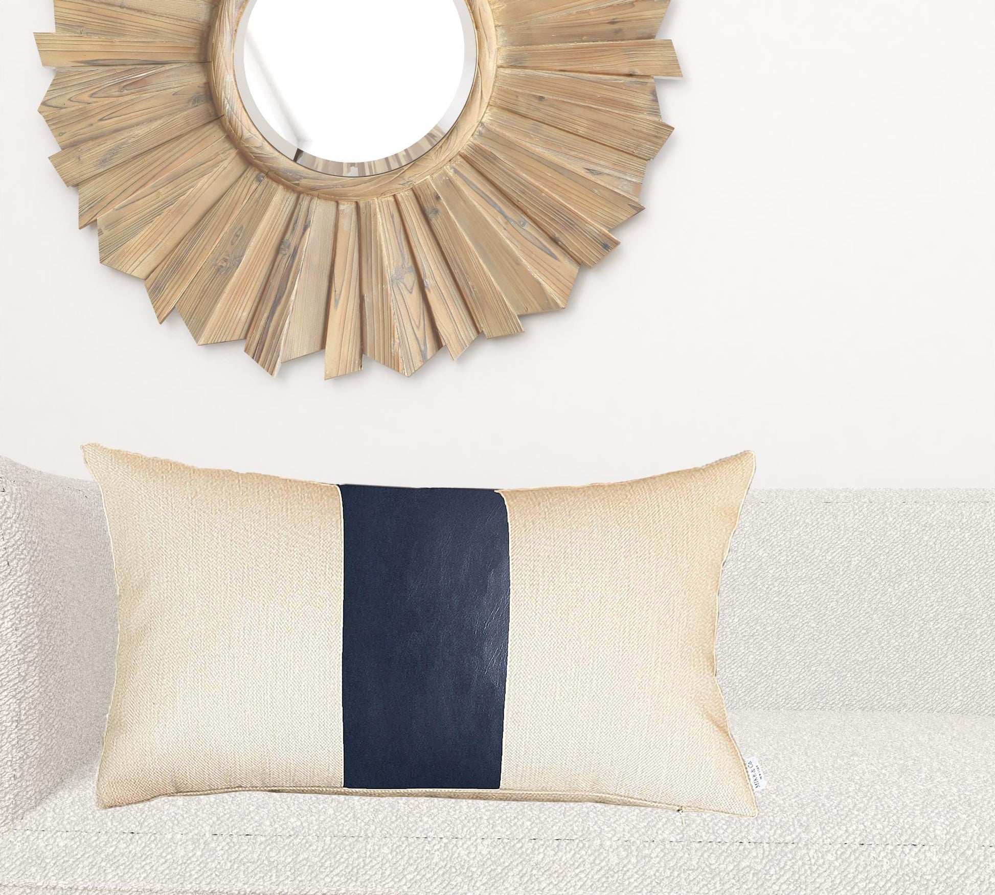 Set Of Two 18" X 18" Navy Blue and Ivory Faux Leather Zippered Pillow-Accent Throw Pillows-DECOROLALA