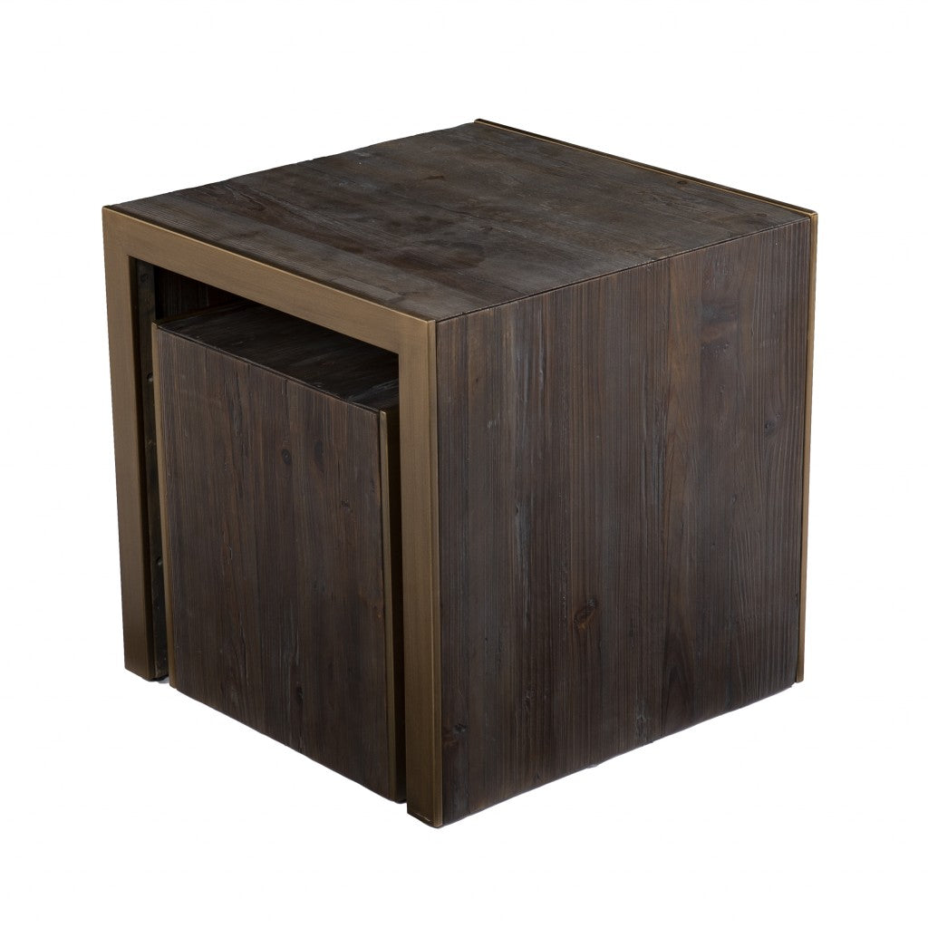 Set Of Two 19" Gray Solid Wood and Gold Chunky Nested End Tables-End-Side Tables-DECOROLALA