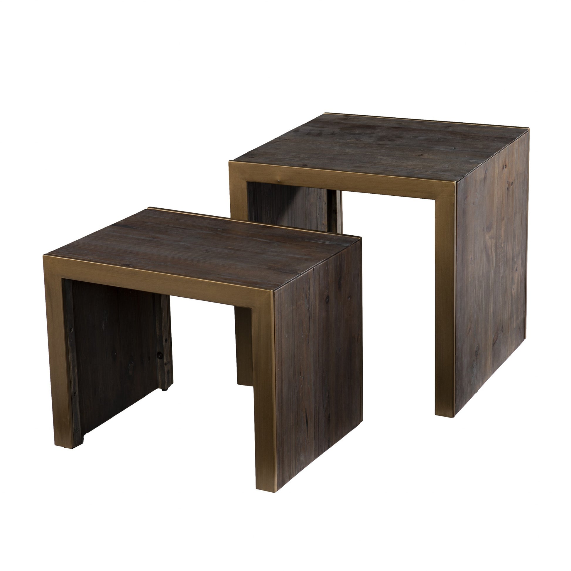 Set Of Two 19" Gray Solid Wood and Gold Chunky Nested End Tables-End-Side Tables-DECOROLALA