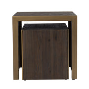 Set Of Two 19" Gray Solid Wood and Gold Chunky Nested End Tables-End-Side Tables-DECOROLALA