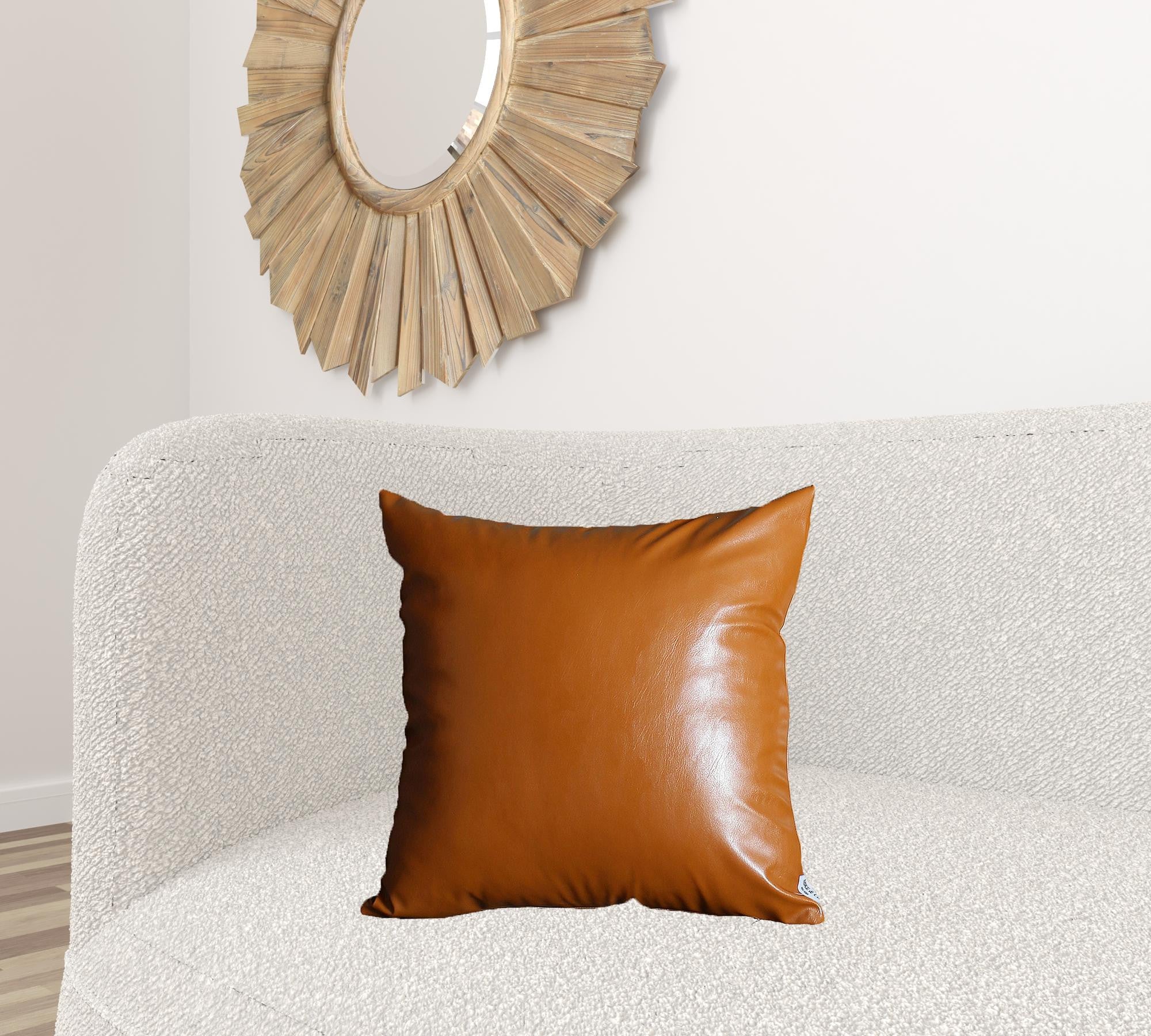 Set Of Two 20" X 20" Brown Faux Leather Zippered Pillow-Accent Throw Pillows-DECOROLALA