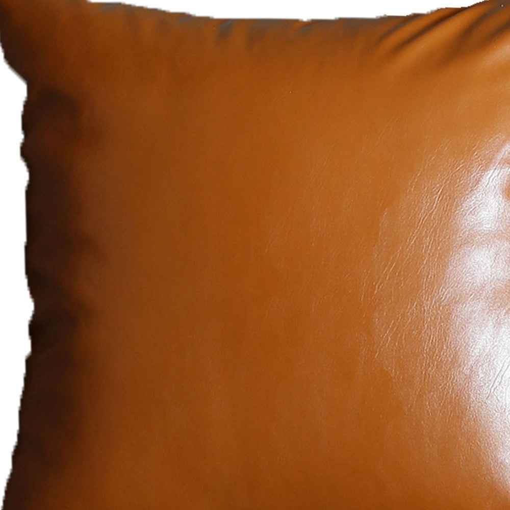 Set Of Two 20" X 20" Brown Faux Leather Zippered Pillow-Accent Throw Pillows-DECOROLALA