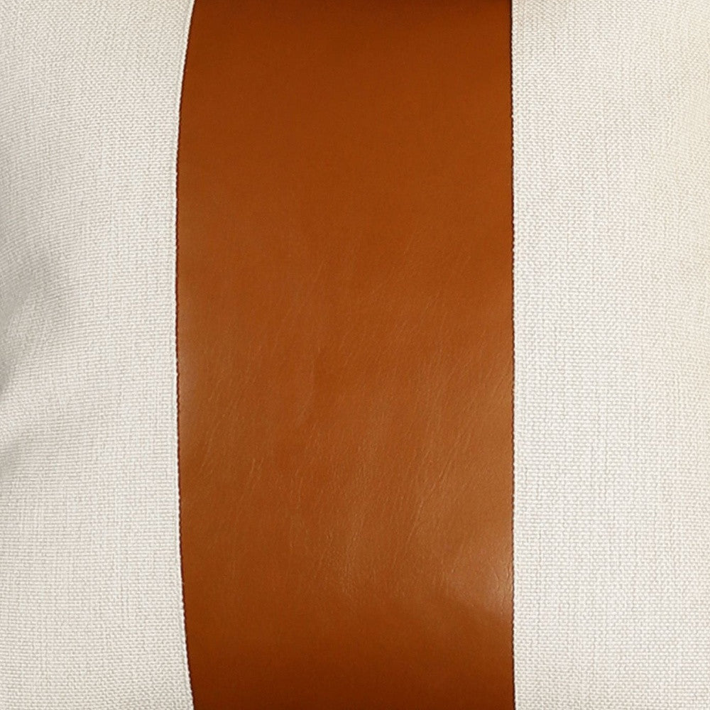 Set Of Two 20" X 20" Brown and Ivory Faux Leather Zippered Pillow-Accent Throw Pillows-DECOROLALA
