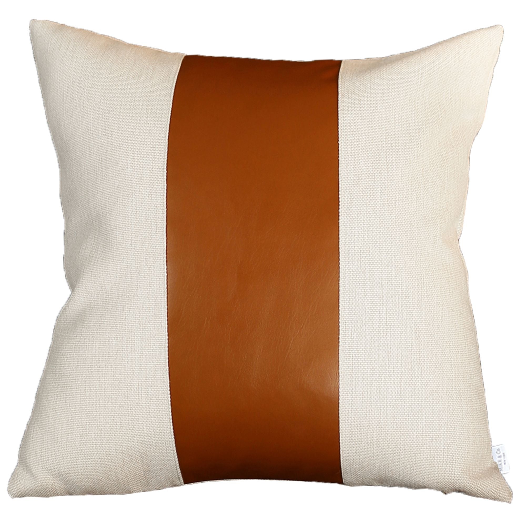 Set Of Two 20" X 20" Brown and Ivory Faux Leather Zippered Pillow-Accent Throw Pillows-DECOROLALA