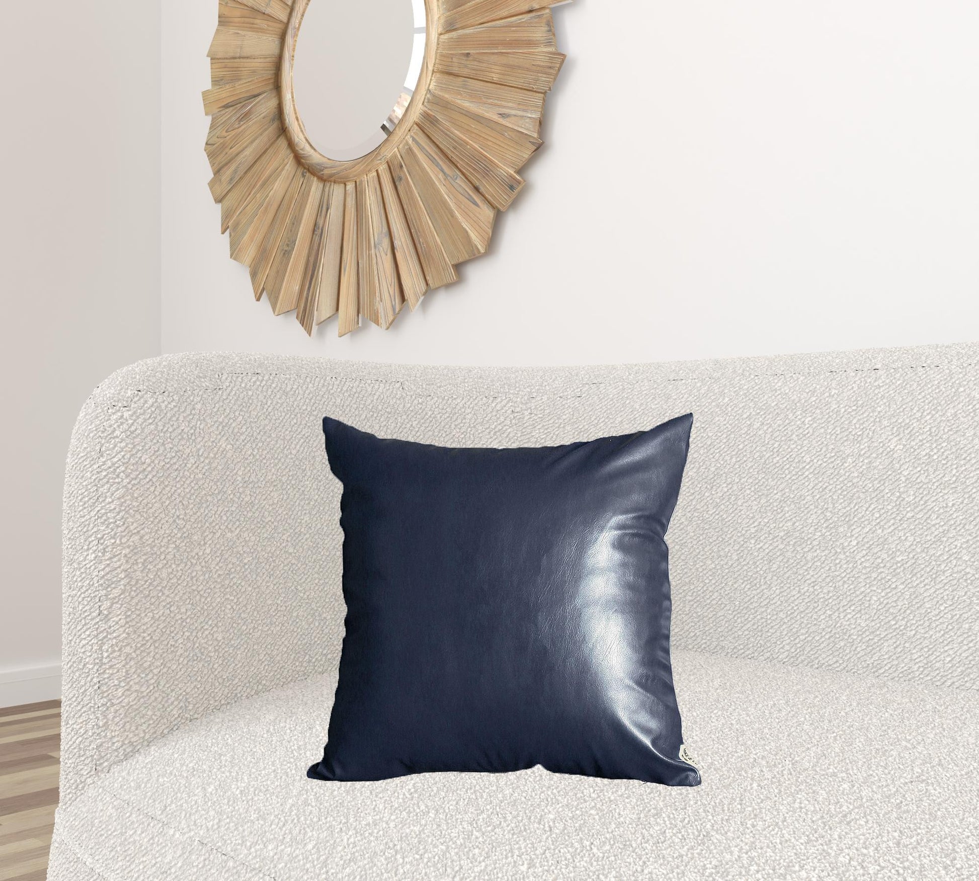 Set Of Two 20" X 20" Navy Blue Faux Leather Zippered Pillow-Accent Throw Pillows-DECOROLALA
