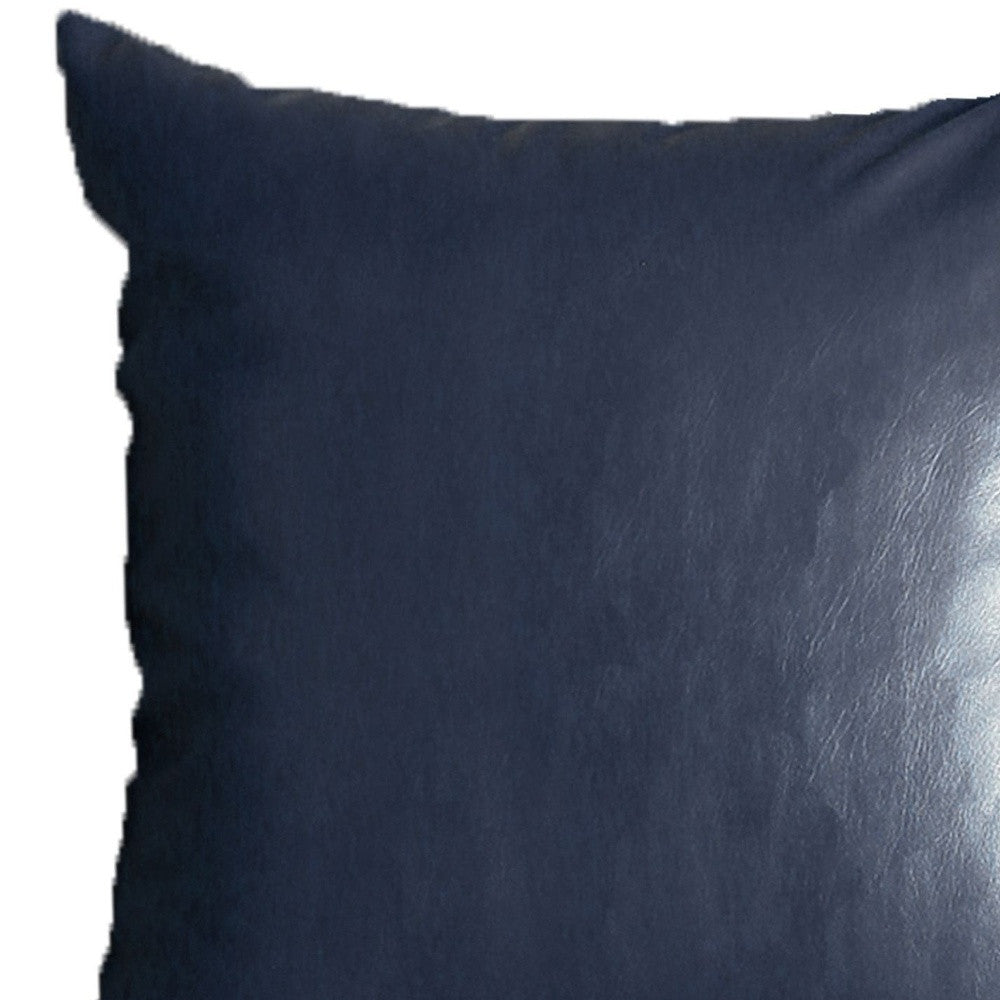 Set Of Two 20" X 20" Navy Blue Faux Leather Zippered Pillow-Accent Throw Pillows-DECOROLALA
