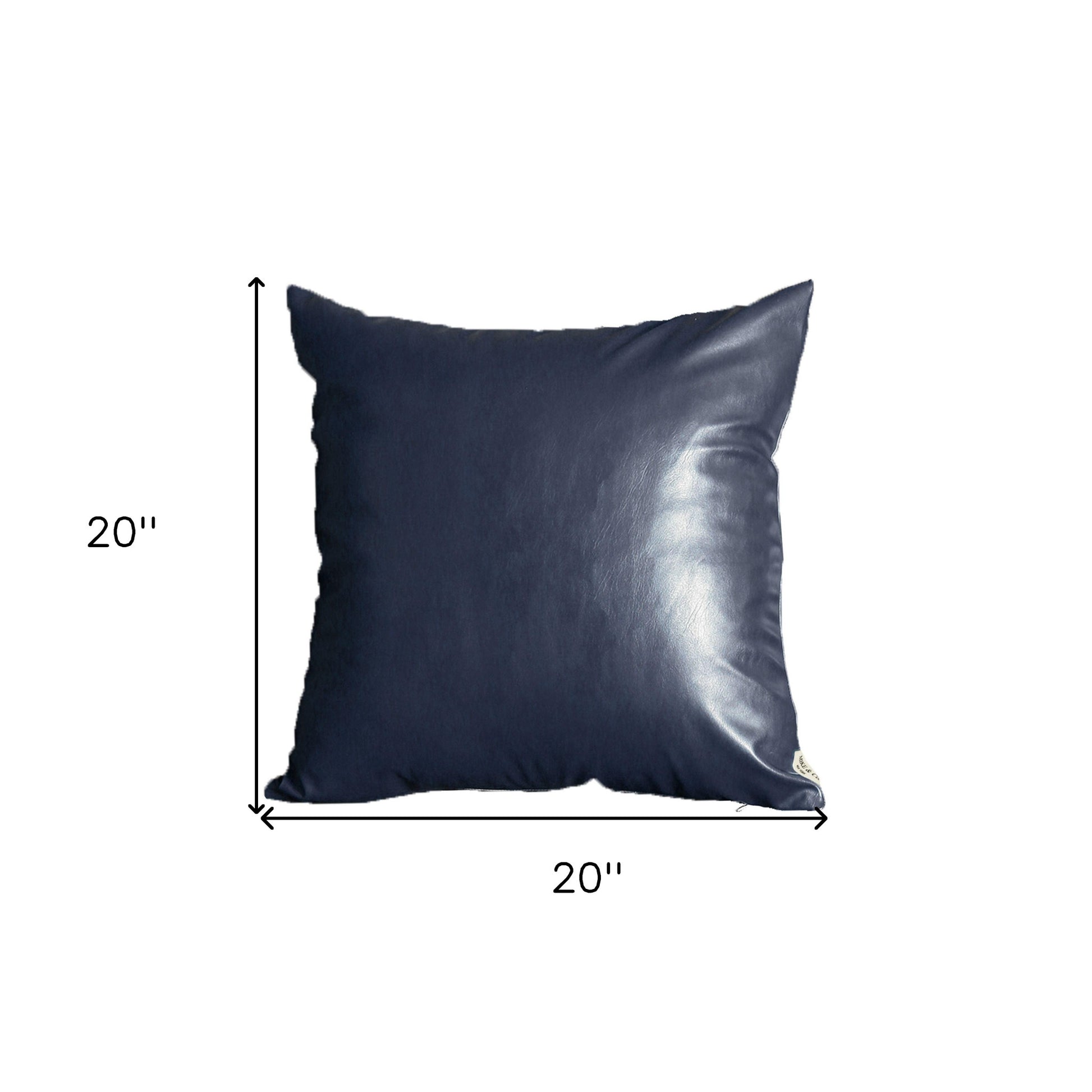 Set Of Two 20" X 20" Navy Blue Faux Leather Zippered Pillow-Accent Throw Pillows-DECOROLALA