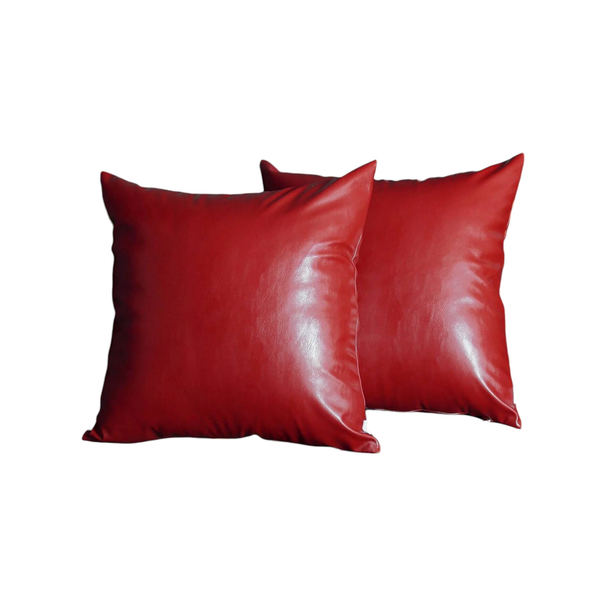 Set Of Two 20" X 20" Red Faux Leather Zippered Pillow-Accent Throw Pillows-DECOROLALA