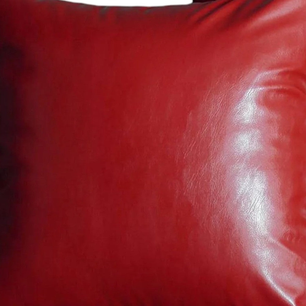 Set Of Two 20" X 20" Red Faux Leather Zippered Pillow-Accent Throw Pillows-DECOROLALA