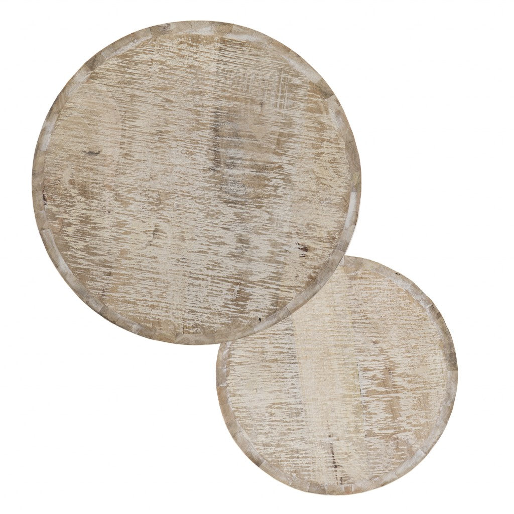 Set Of Two 21" White Solid Wood And Iron Round Nested Tables-End-Side Tables-DECOROLALA