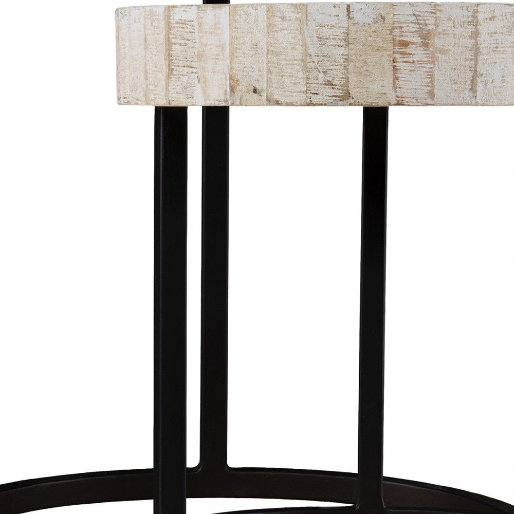 Set Of Two 21" White Solid Wood And Iron Round Nested Tables-End-Side Tables-DECOROLALA
