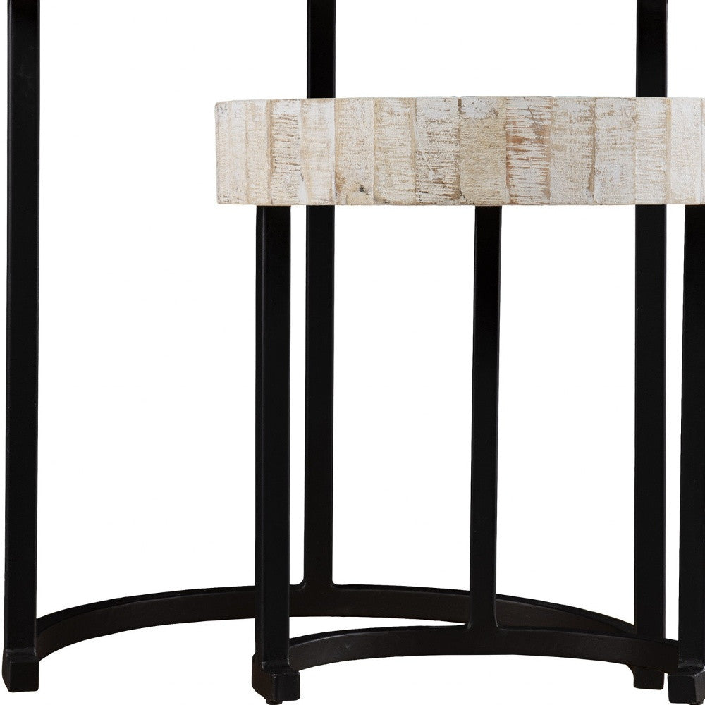 Set Of Two 21" White Solid Wood And Iron Round Nested Tables-End-Side Tables-DECOROLALA