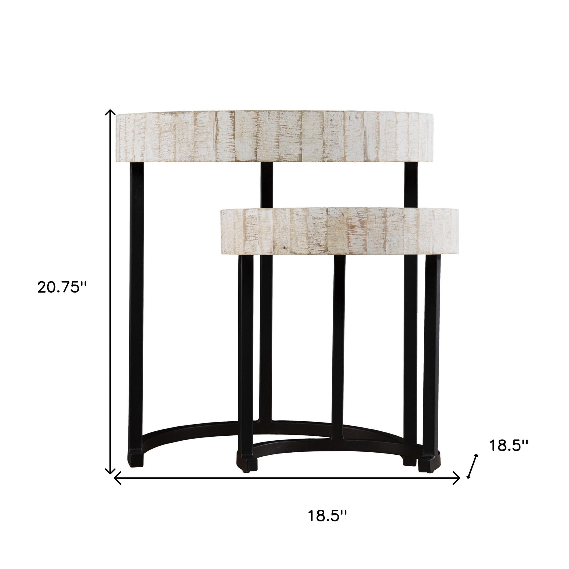 Set Of Two 21" White Solid Wood And Iron Round Nested Tables-End-Side Tables-DECOROLALA