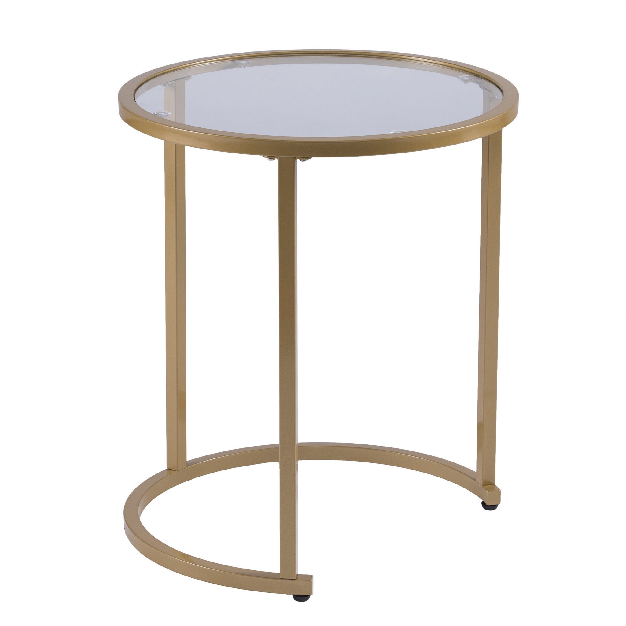 Set Of Two 23" Gold Glass And Steel Round Nested Tables-End-Side Tables-DECOROLALA