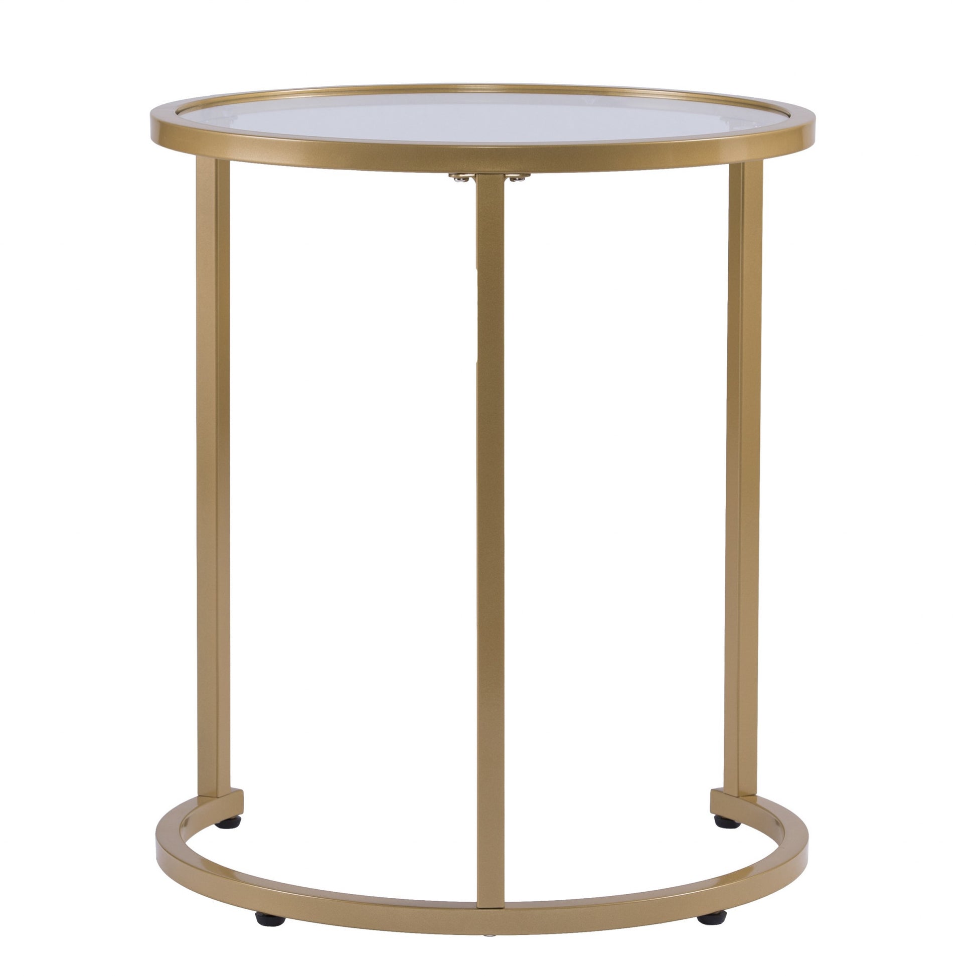 Set Of Two 23" Gold Glass And Steel Round Nested Tables-End-Side Tables-DECOROLALA