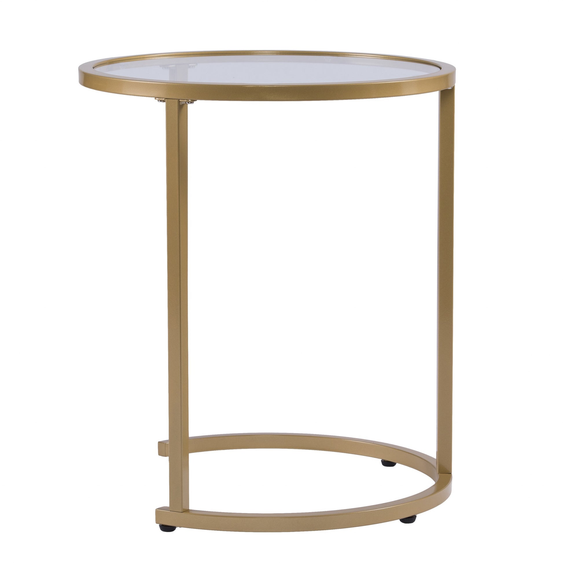 Set Of Two 23" Gold Glass And Steel Round Nested Tables-End-Side Tables-DECOROLALA