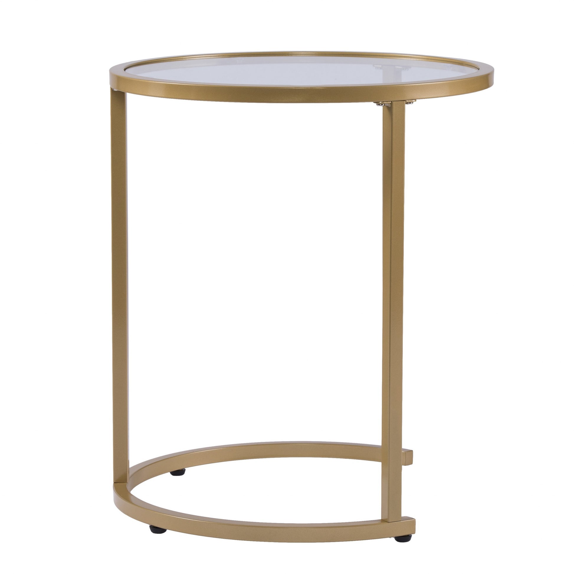 Set Of Two 23" Gold Glass And Steel Round Nested Tables-End-Side Tables-DECOROLALA