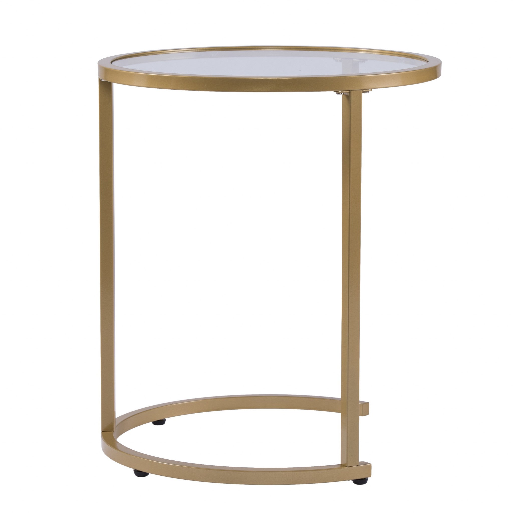 Set Of Two 23" Gold Glass And Steel Round Nested Tables-End-Side Tables-DECOROLALA