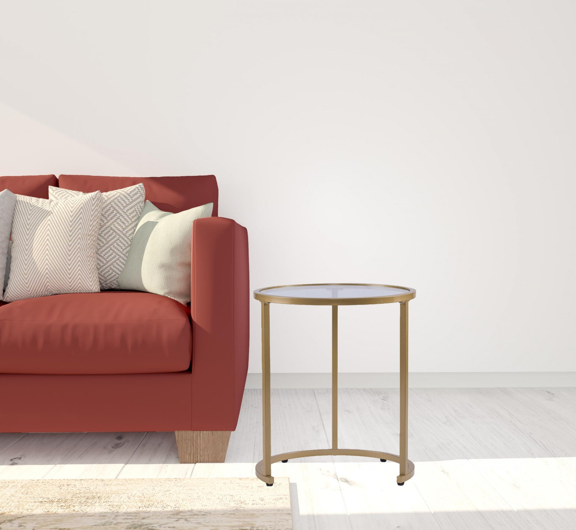 Set Of Two 23" Gold Glass And Steel Round Nested Tables-End-Side Tables-DECOROLALA