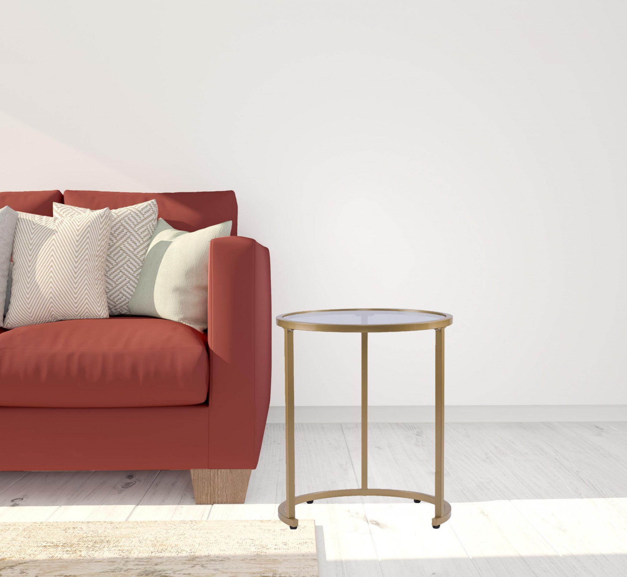 Set Of Two 23" Gold Glass And Steel Round Nested Tables-End-Side Tables-DECOROLALA