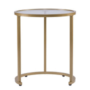 Set Of Two 23" Gold Glass And Steel Round Nested Tables-End-Side Tables-DECOROLALA