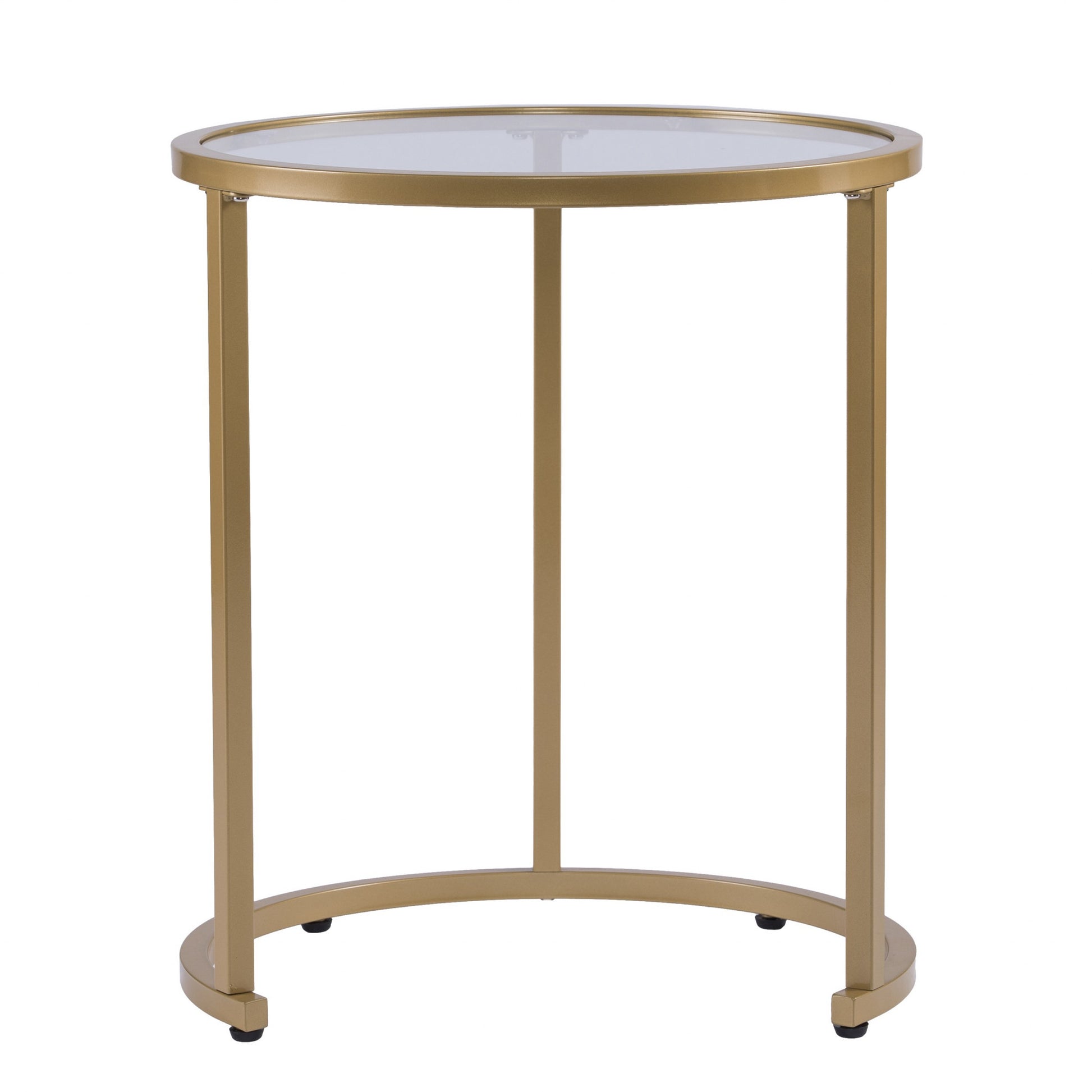 Set Of Two 23" Gold Glass And Steel Round Nested Tables-End-Side Tables-DECOROLALA