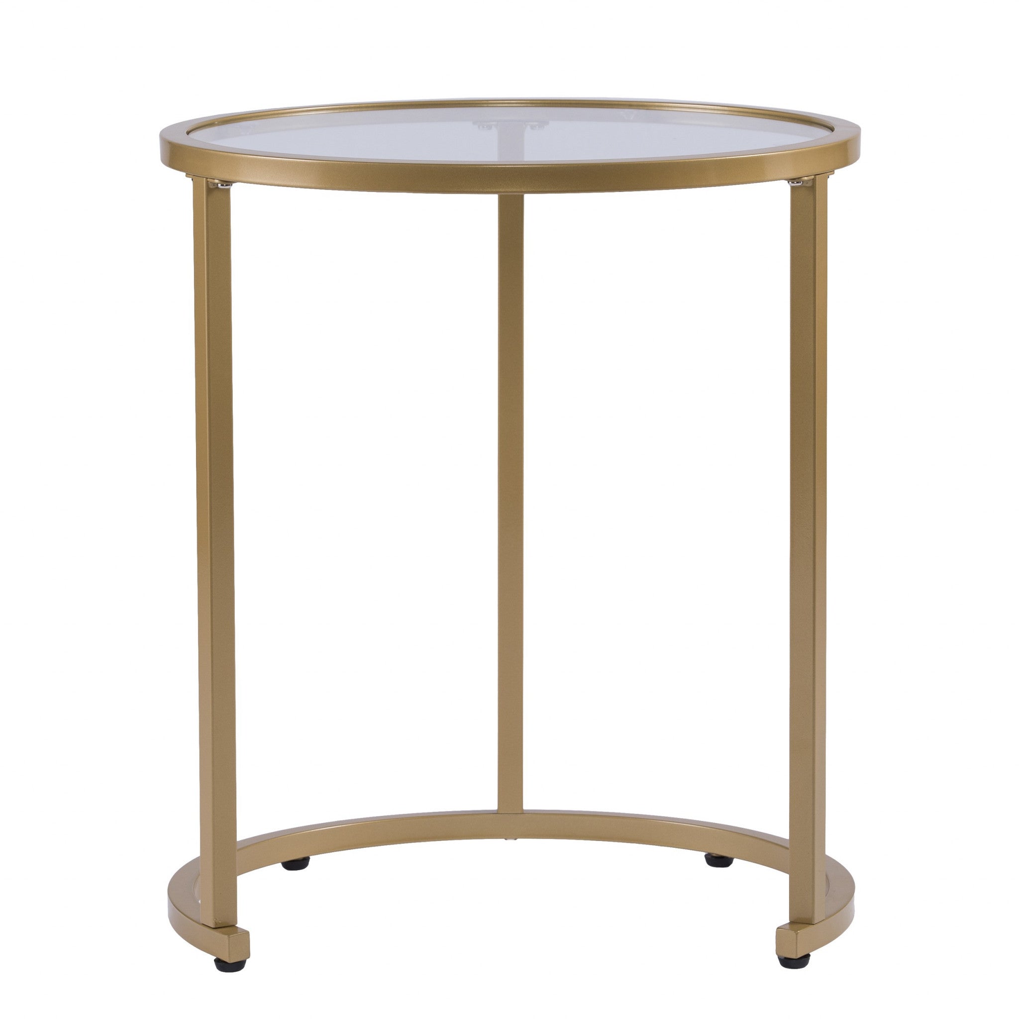 Set Of Two 23" Gold Glass And Steel Round Nested Tables-End-Side Tables-DECOROLALA