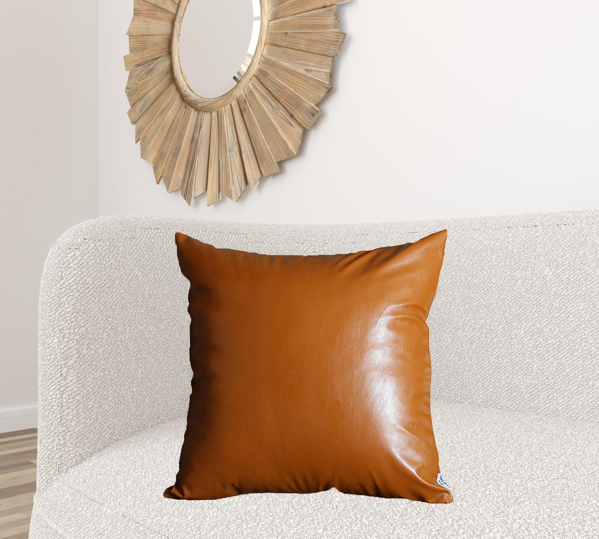 Set Of Two 24" X 24" Brown Faux Leather Zippered Pillow Cover-Accent Throw Pillows-DECOROLALA
