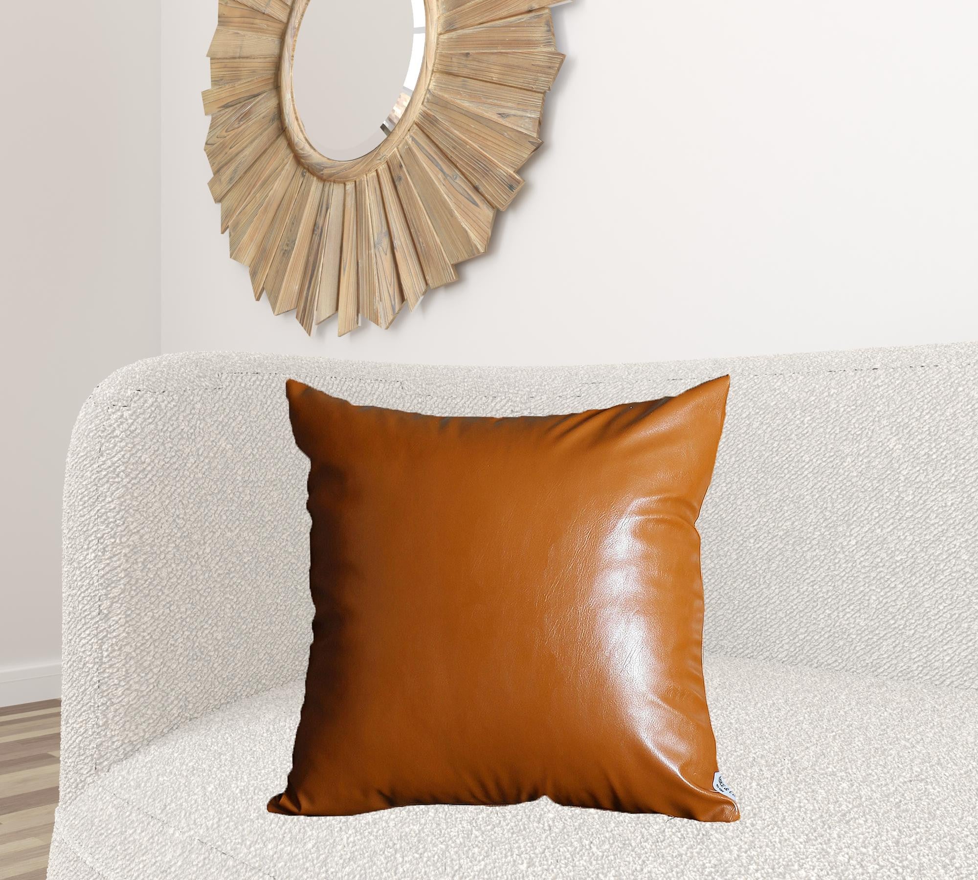 Set Of Two 24" X 24" Brown Faux Leather Zippered Pillow Cover-Accent Throw Pillows-DECOROLALA