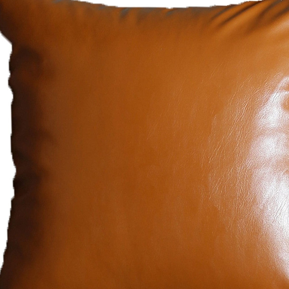 Set Of Two 24" X 24" Brown Faux Leather Zippered Pillow Cover-Accent Throw Pillows-DECOROLALA