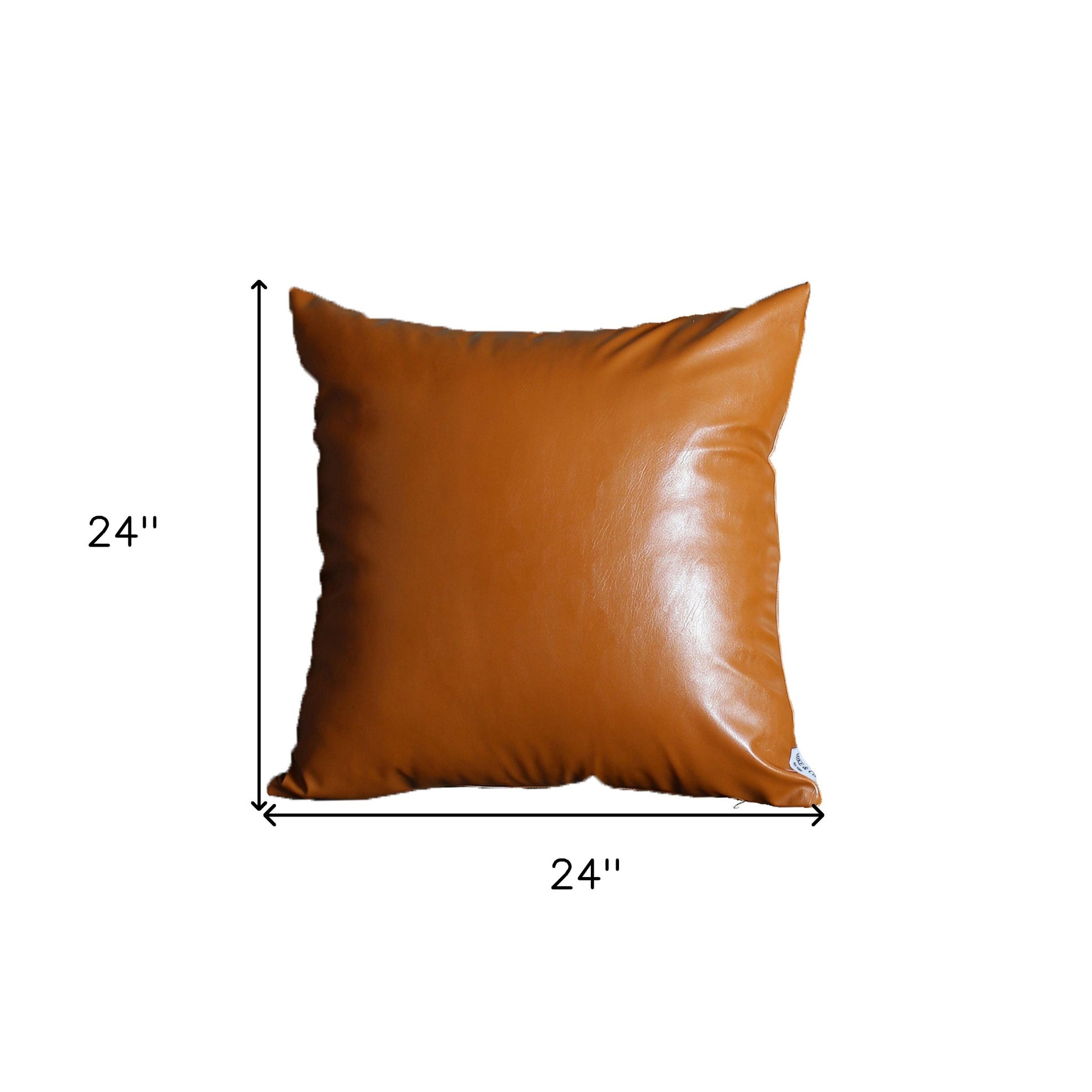 Set Of Two 24" X 24" Brown Faux Leather Zippered Pillow Cover-Accent Throw Pillows-DECOROLALA