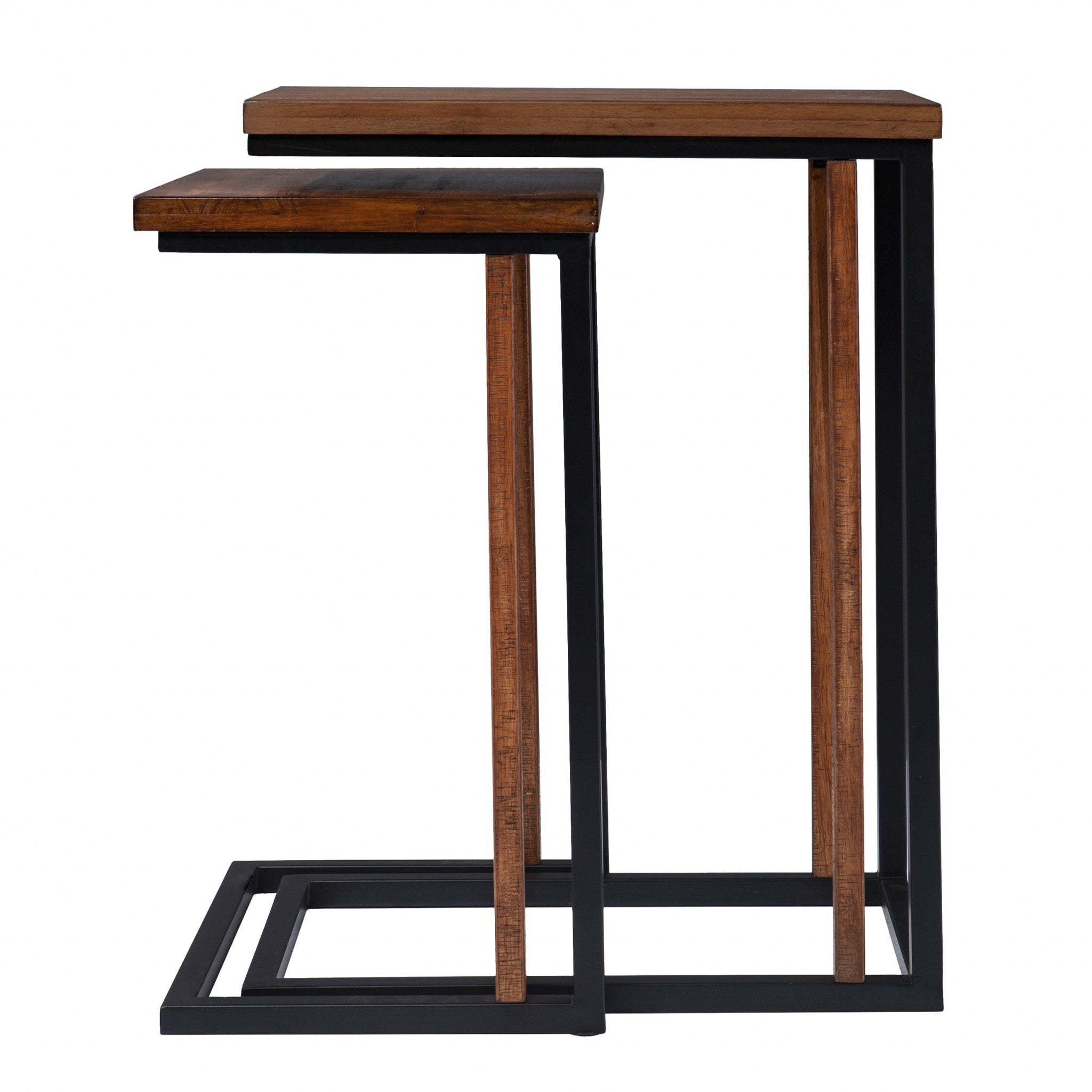 Set Of Two 25" Brown Solid Wood Rectangular Nested End Tables-End-Side Tables-DECOROLALA