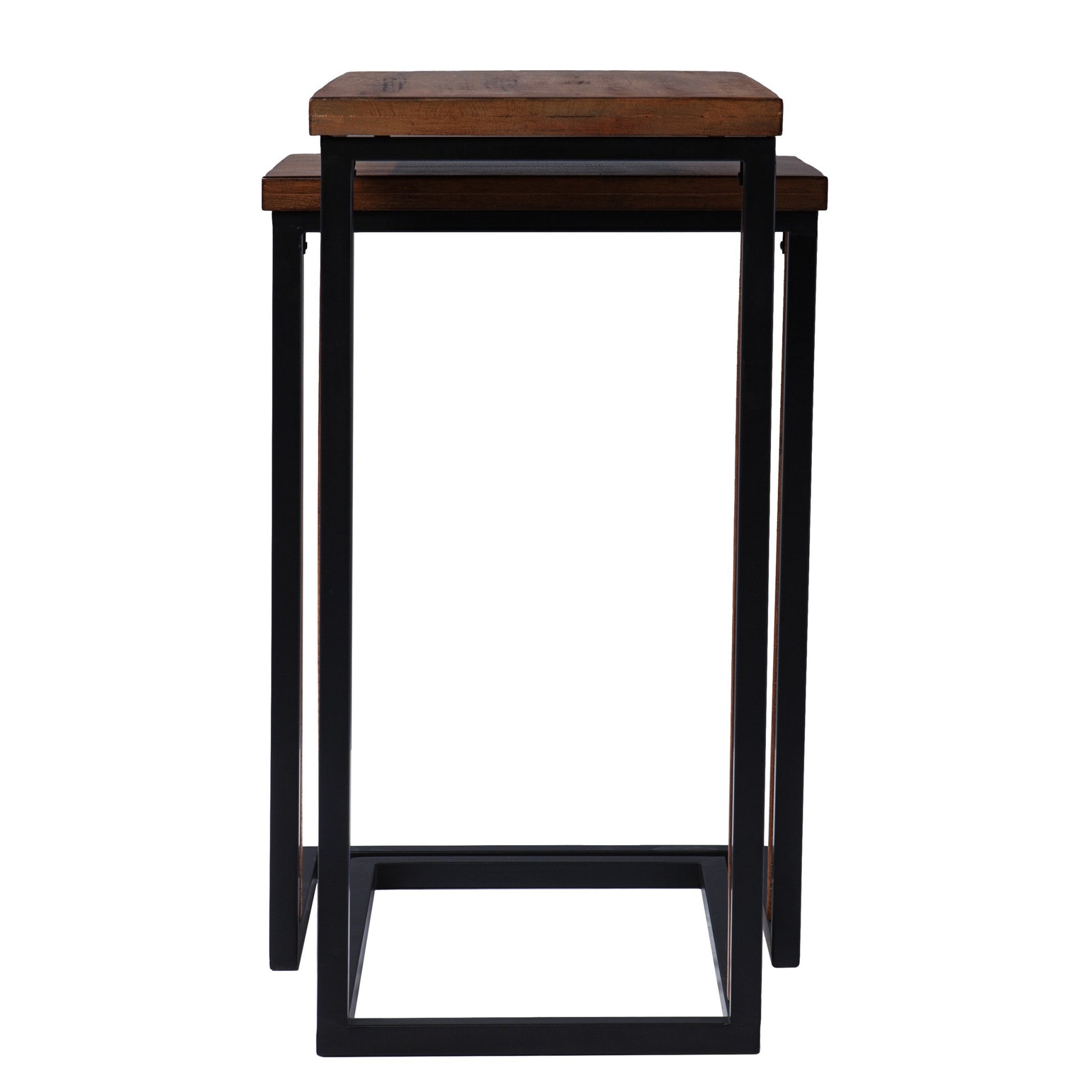 Set Of Two 25" Brown Solid Wood Rectangular Nested End Tables-End-Side Tables-DECOROLALA