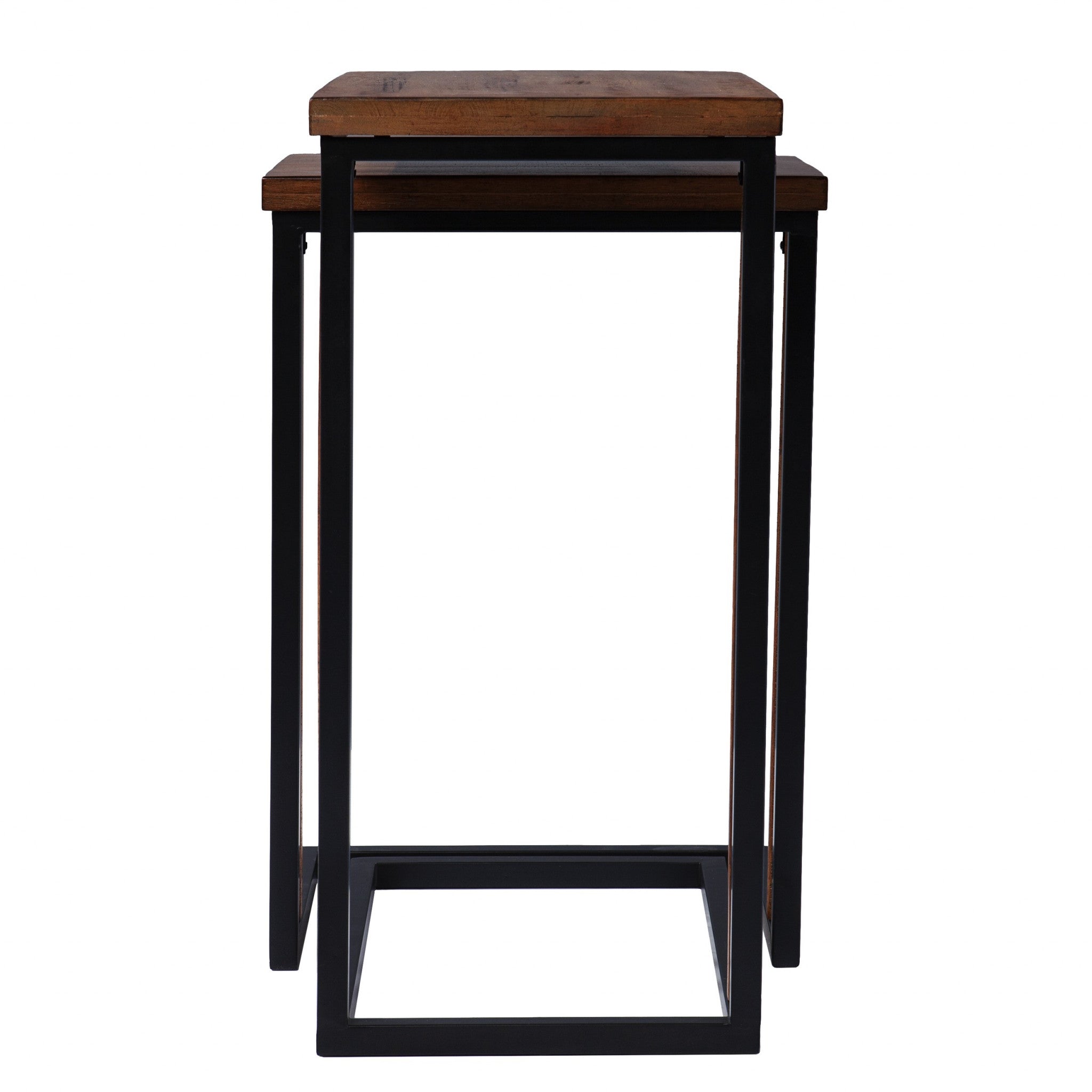 Set Of Two 25" Brown Solid Wood Rectangular Nested End Tables-End-Side Tables-DECOROLALA