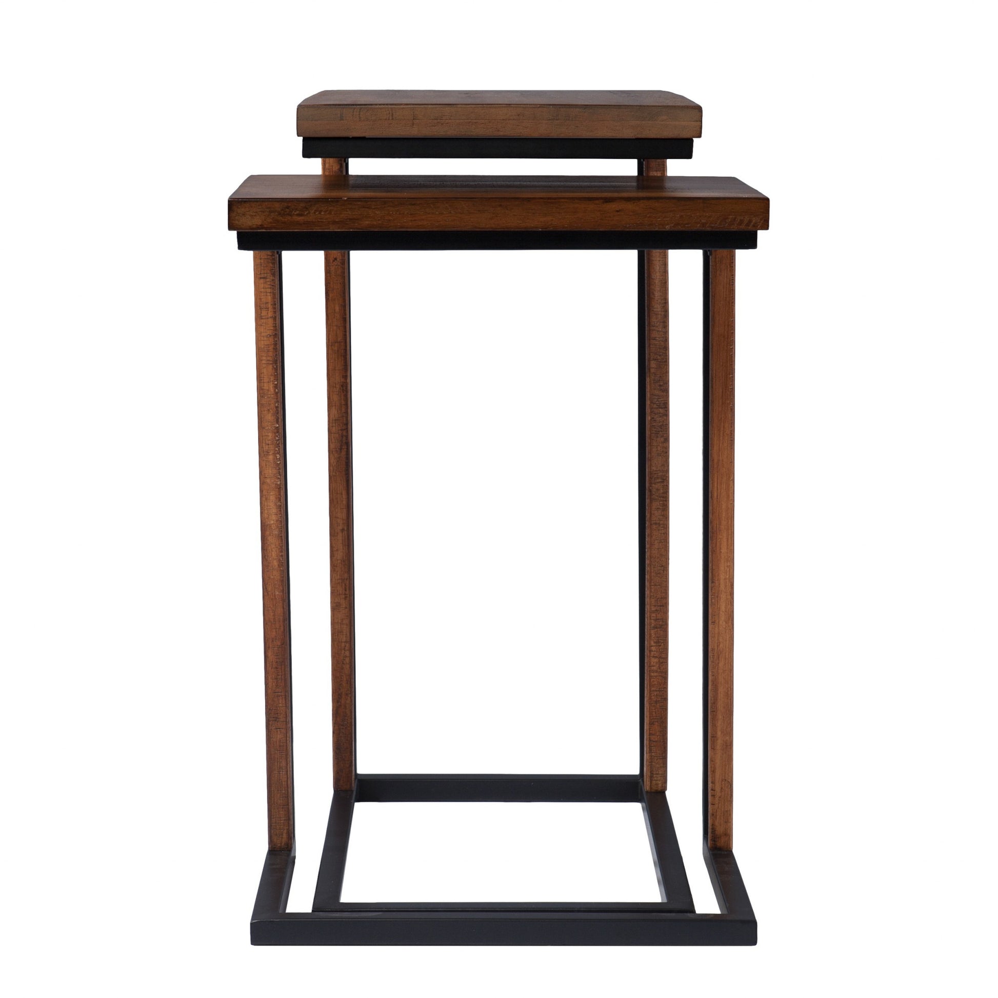 Set Of Two 25" Brown Solid Wood Rectangular Nested End Tables-End-Side Tables-DECOROLALA