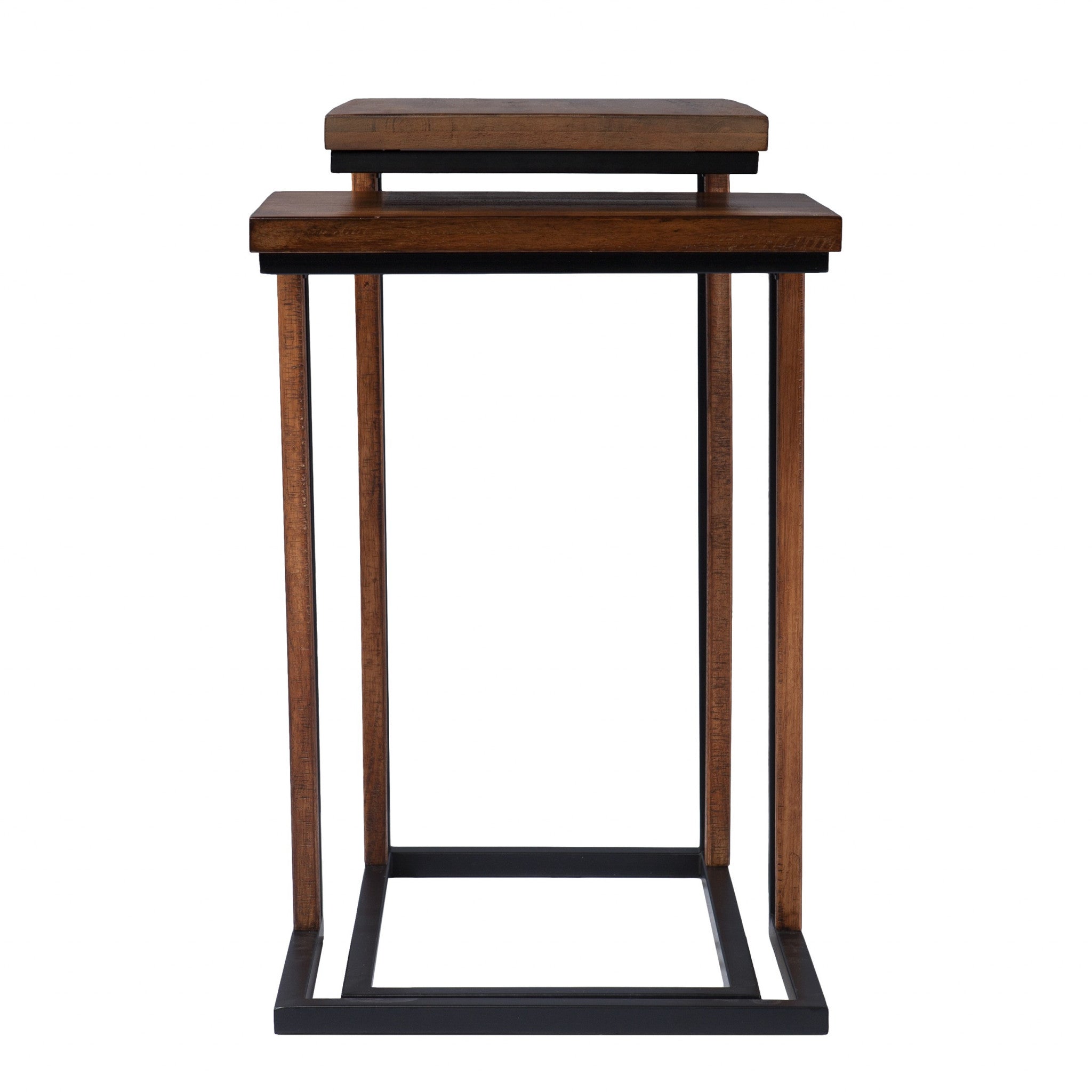 Set Of Two 25" Brown Solid Wood Rectangular Nested End Tables-End-Side Tables-DECOROLALA