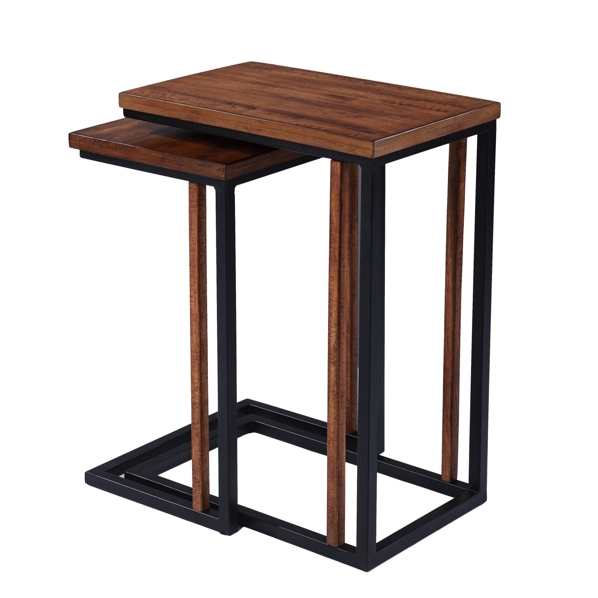 Set Of Two 25" Brown Solid Wood Rectangular Nested End Tables-End-Side Tables-DECOROLALA