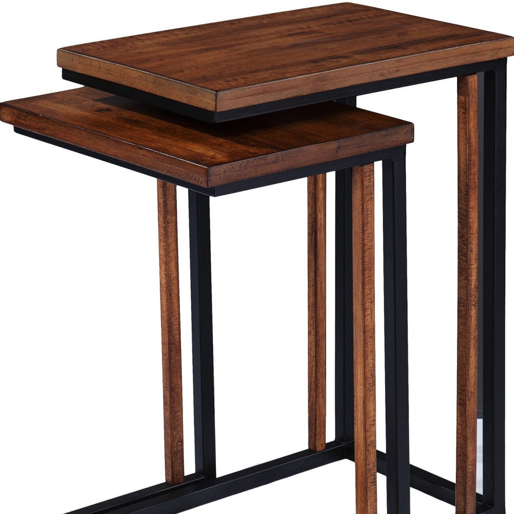 Set Of Two 25" Brown Solid Wood Rectangular Nested End Tables-End-Side Tables-DECOROLALA