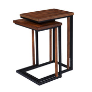Set Of Two 25" Brown Solid Wood Rectangular Nested End Tables-End-Side Tables-DECOROLALA