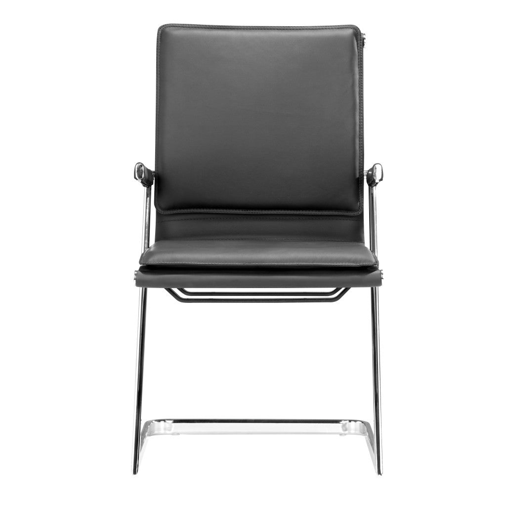 Set Of Two Black Faux Leather Seat Adjustable Conference Chair Metal Back Steel Frame-Office Chairs-DECOROLALA