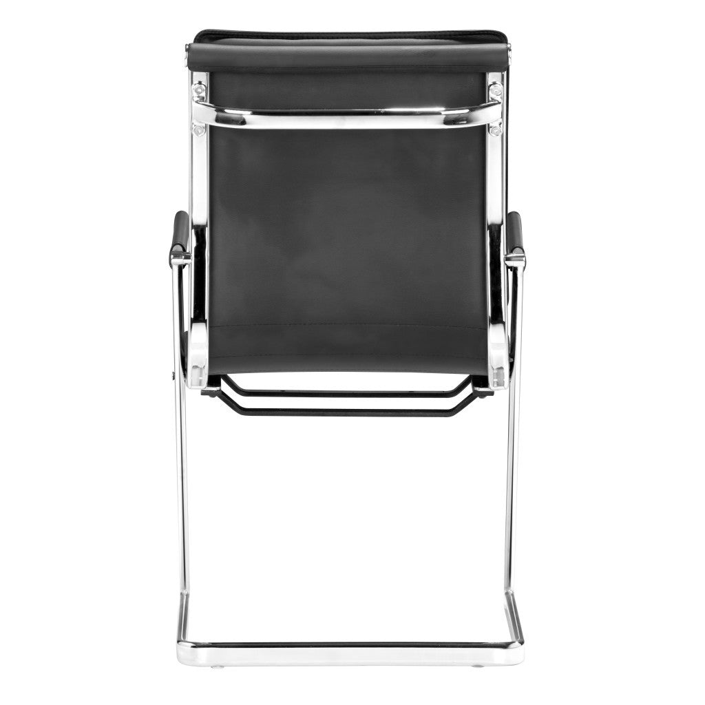 Set Of Two Black Faux Leather Seat Adjustable Conference Chair Metal Back Steel Frame-Office Chairs-DECOROLALA